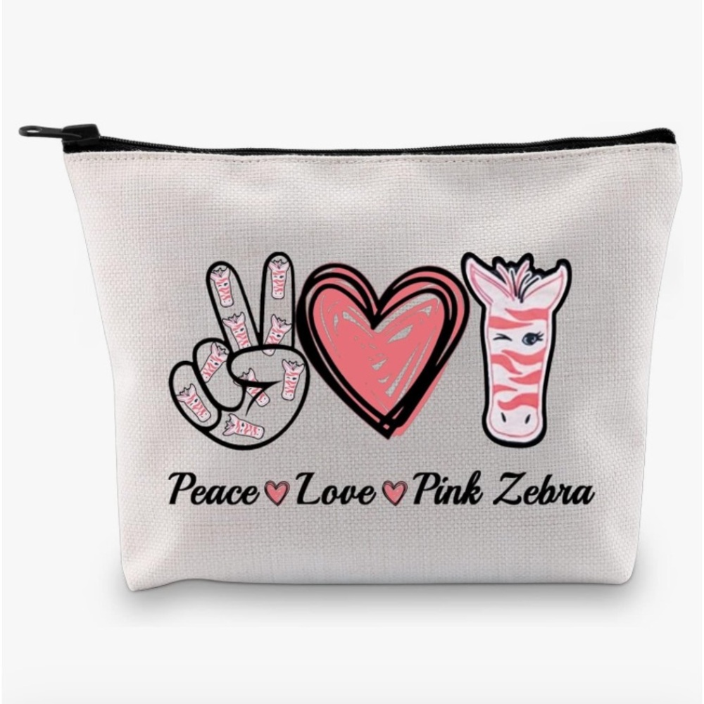 Pink Zebra Peace Love Make Up Bag